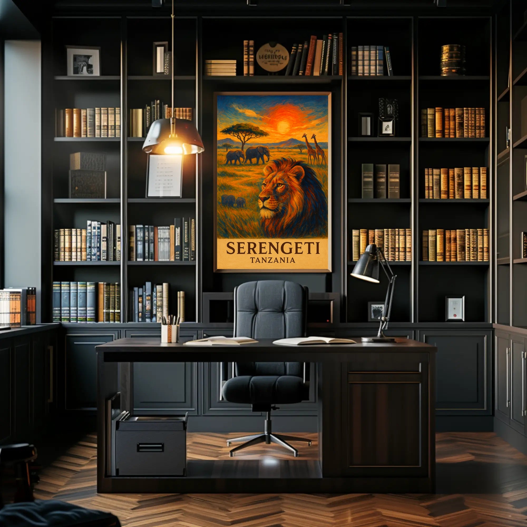SERENGETI LION AT DUSK TRAVEL POSTER