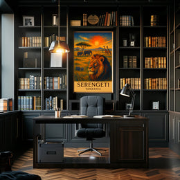 SERENGETI LION AT DUSK TRAVEL POSTER