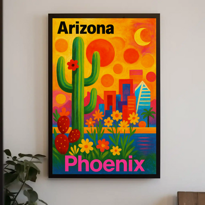 Arizona Phoenix Skyline Vintage Travel Poster Art
