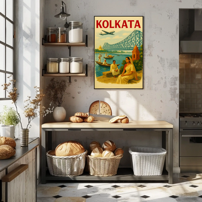 Kolkata India Bridge River Culture Scene Poster