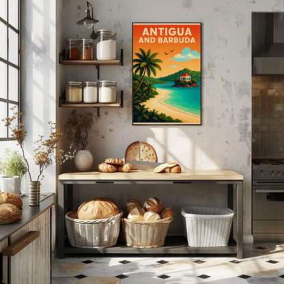 Antigua And Barbuda Caribbean Beach Sunset Travel Poster