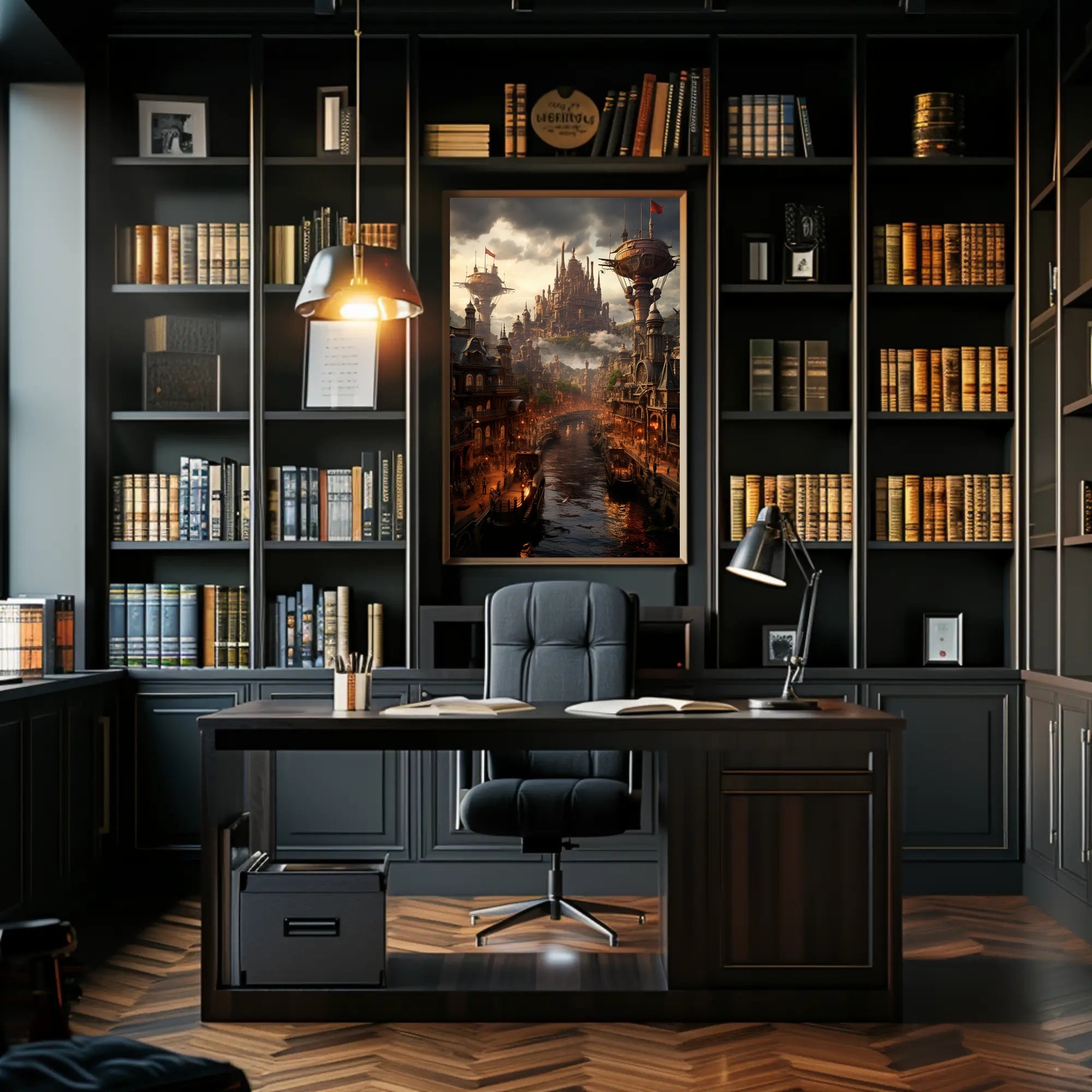 Steampunk Cityscape Poster