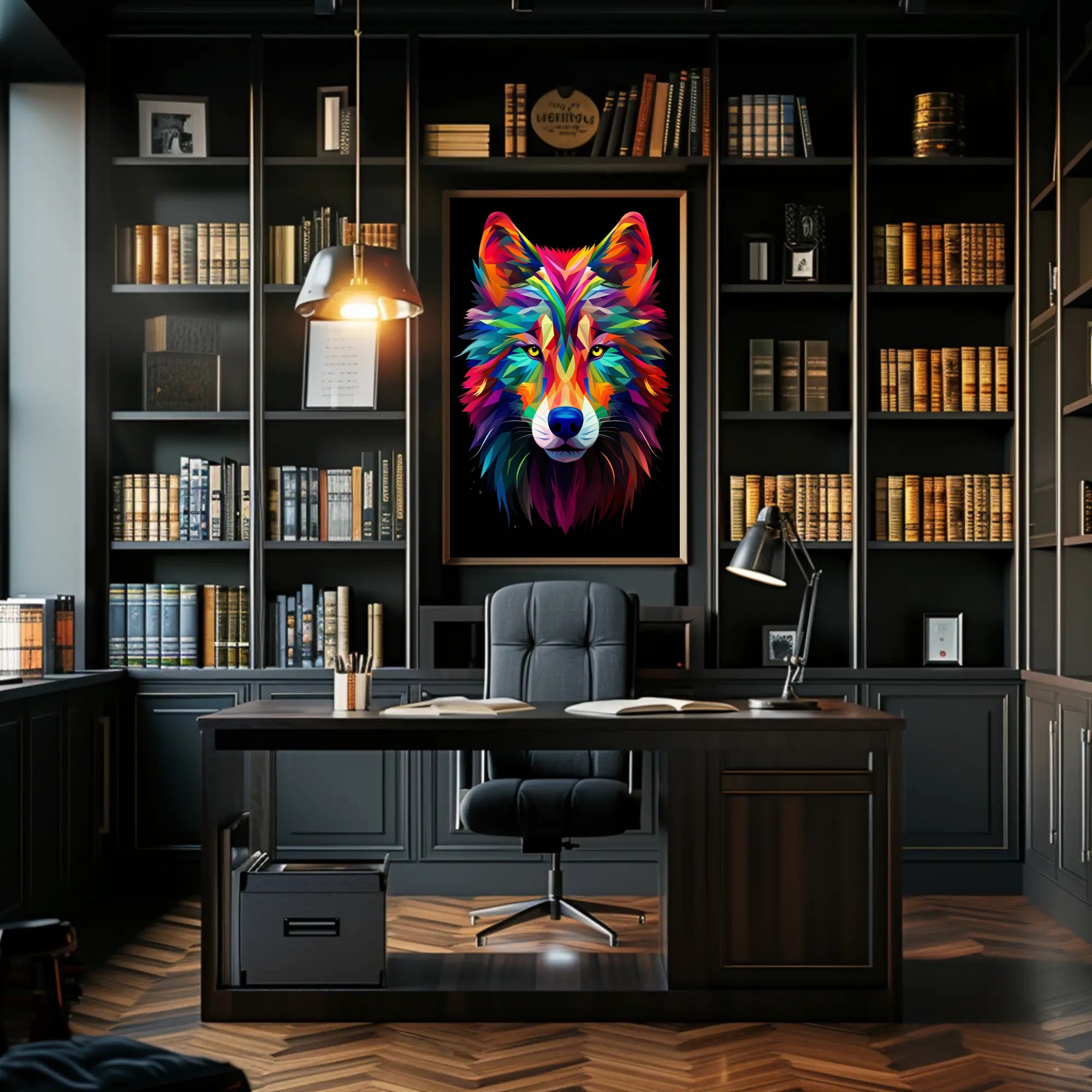 Vibrant Wolf Art Poster PosterGoat