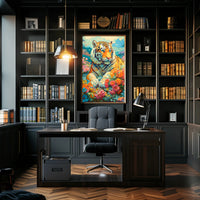 Majestic Tiger in Lush Garden Animal Poster