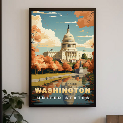 Washington D.C. Capitol Autumn Glow Vintage Travel Poster