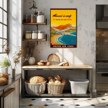 Hawaii United Chicago Flight Scenic Travel Poster