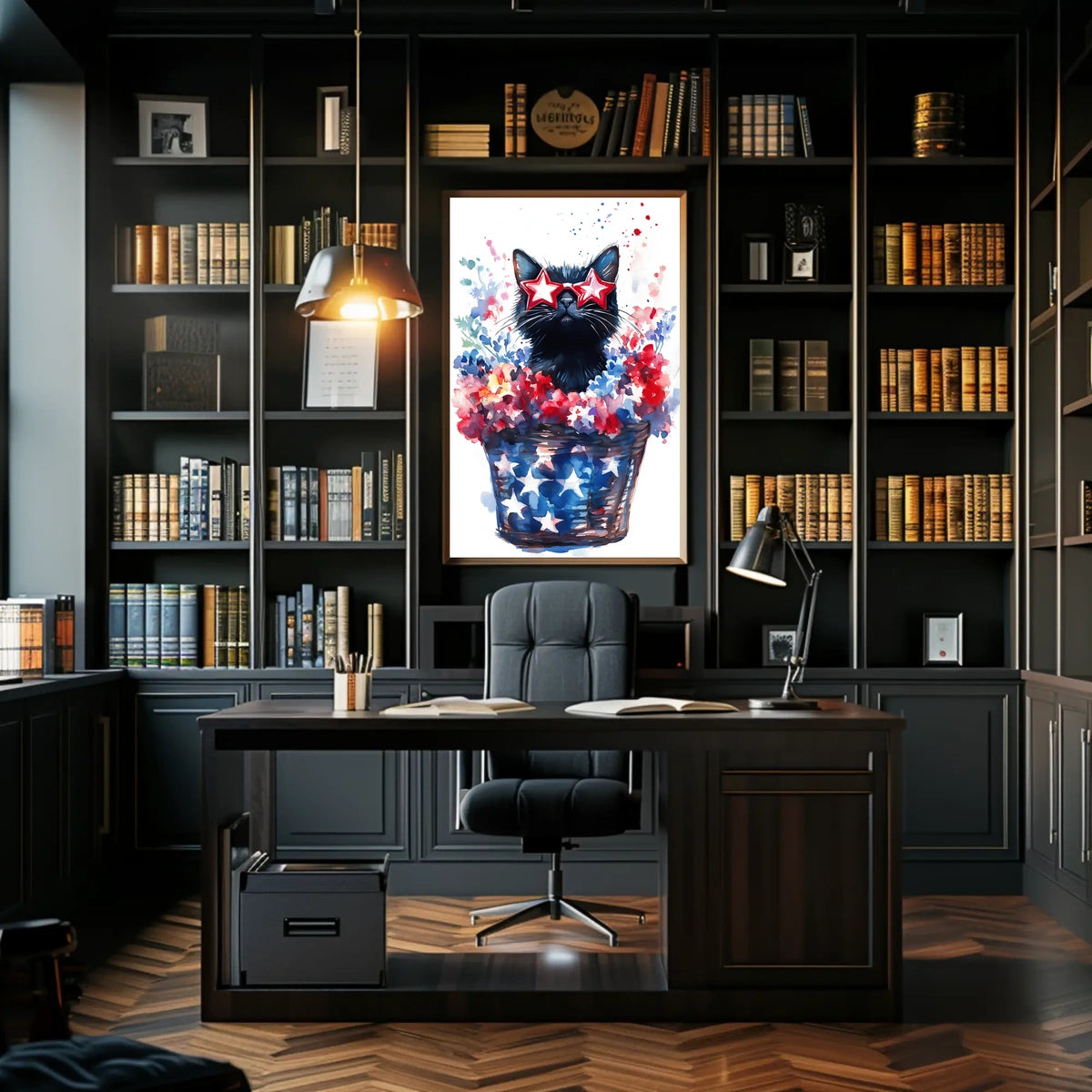 Black Cat With Star Shaped Sunglasses American Poster