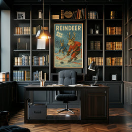 Reindeer Ice Hockey Winter Wonderland Sports Poster