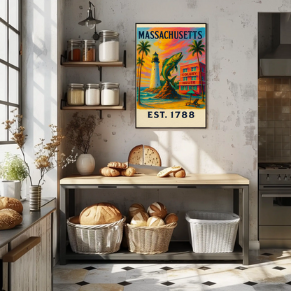 Massachusetts Lighthouse Fish Colony House Sunset Poster