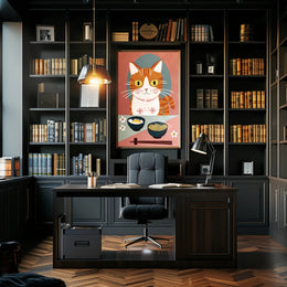 Whimsical Cat Dinner Scene Poster