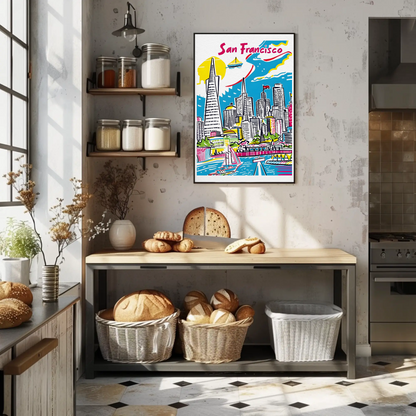 San Francisco California Colorful Skyline Waterfront Travel Poster