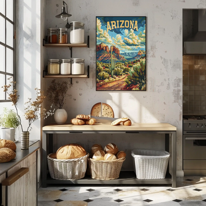 Arizona Red Rocks Cactus Desert Travel Poster