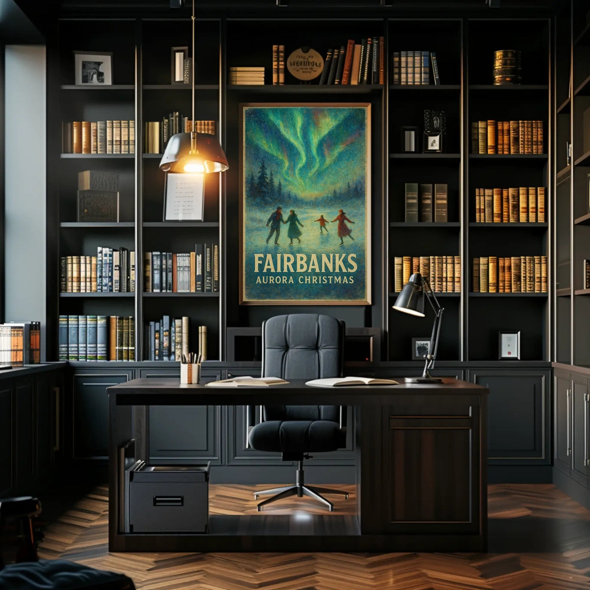 Fairbanks Aurora Christmas Night Sky Landscape Poster