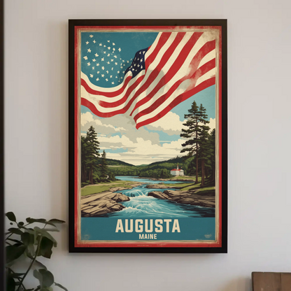 Augusta Maine River Retreat Vintage Travel Poster