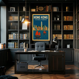 Panoramic View of Hong Kong Vintage Travel Poster