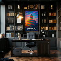 Buffalo Skyline Vibrant Digital Painting Souvenir Poster