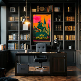 Vibrant Equestrian Statue New Orleans Urban Cityscape Poster