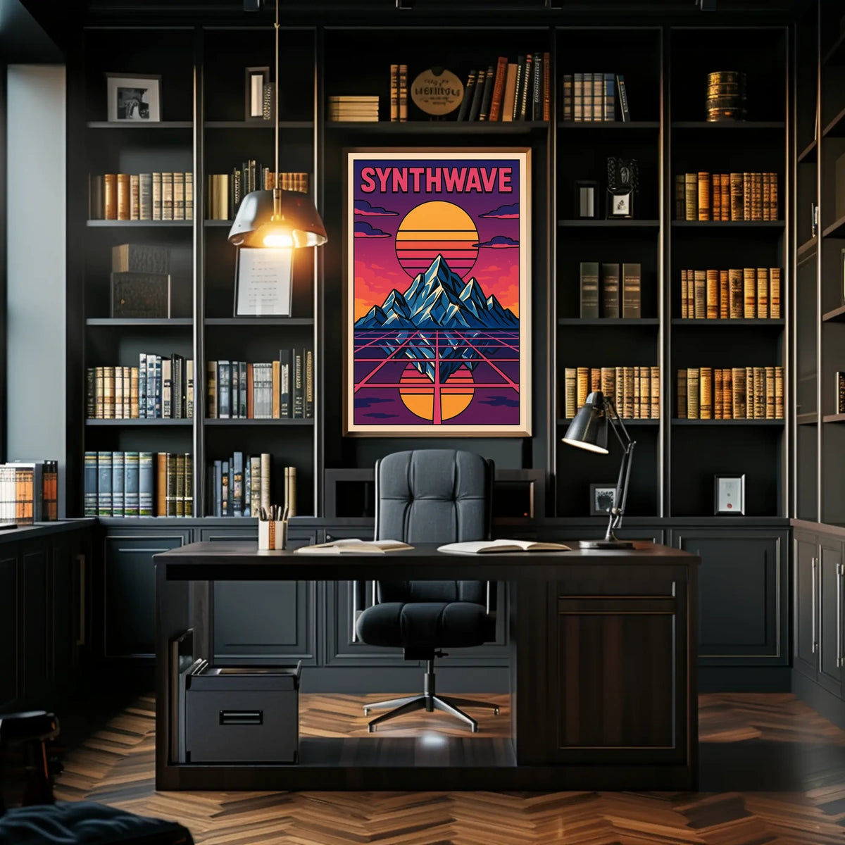 Synthwave Sunset Retro-Futuristic Art Poster