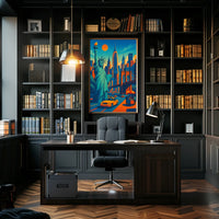 New York City Skyline Poster Retro Vibrant Wall Art