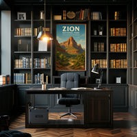 Zion National Park Vintage Red Rock Landscape Poster PosterGoat
