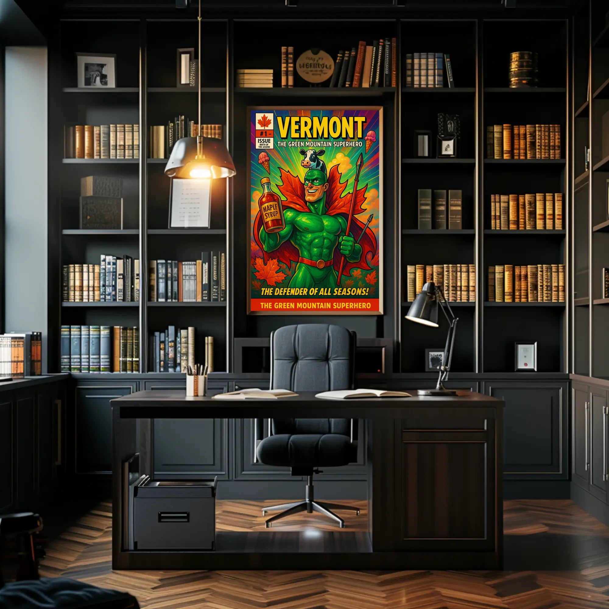 Vermont Retro Superhero Poster Wall Art Print