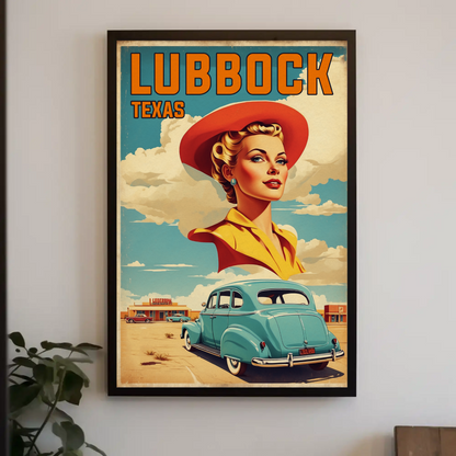 Lubbock Texas Retro Americana Vintage Travel Poster