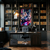 Futuristic Elegance on Neon Streets Poster PosterGoat