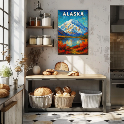Alaska Mountain Reflection Autumn Foliage Lake Travel Poster