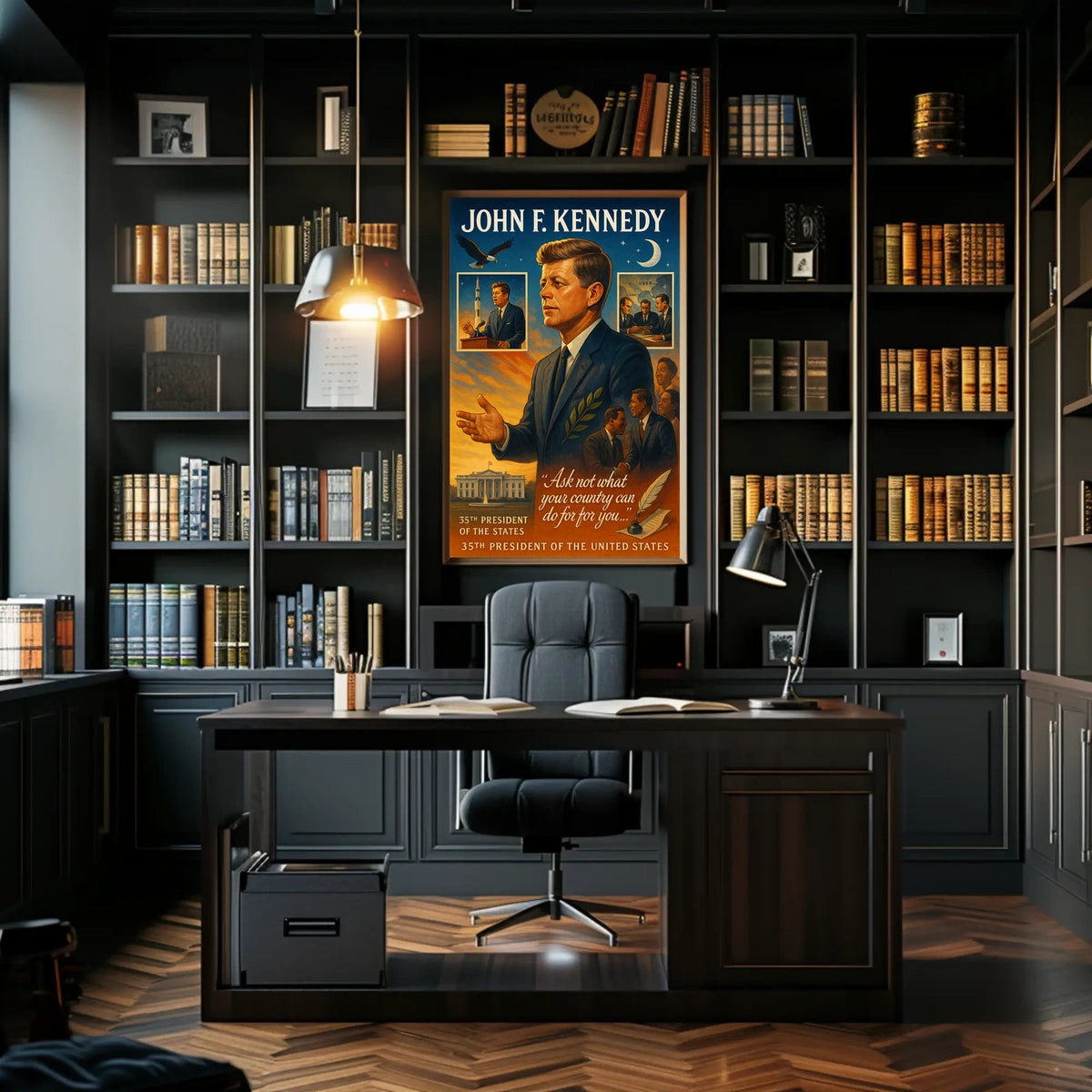 John F. Kennedy Vintage Patriotic Leadership Poster