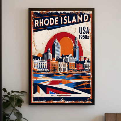 Rhode Island USA 1950s Waterfront Skyline Vintage Travel Poster