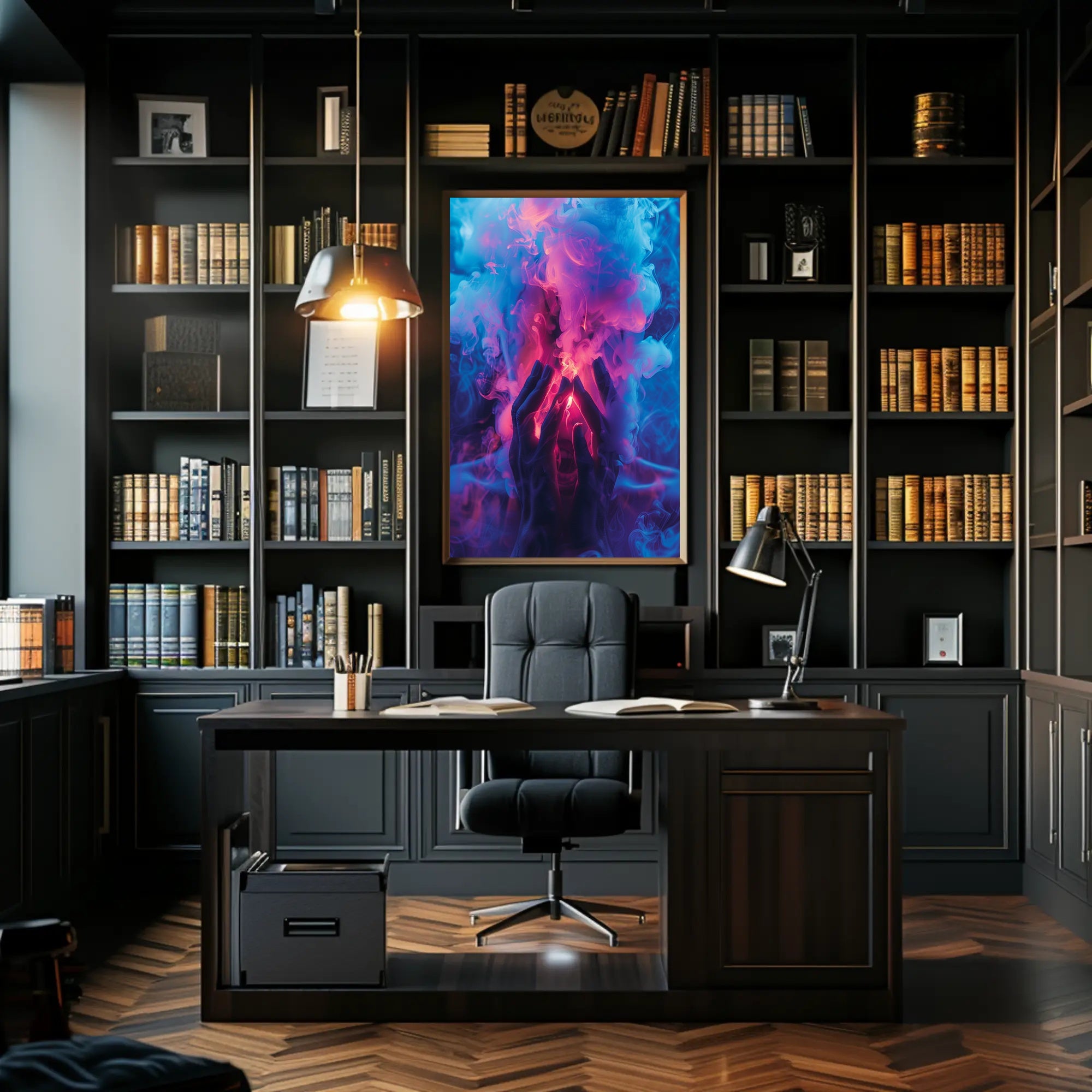Mystical Hands in Neon Smoke Poster PosterGoat