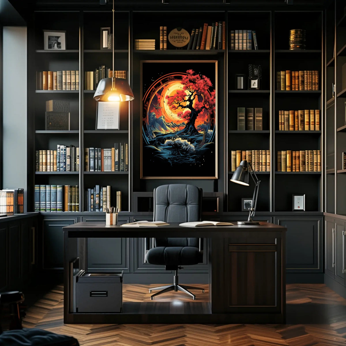 Mystical Red Tree Fantasy Landscape Art Poster