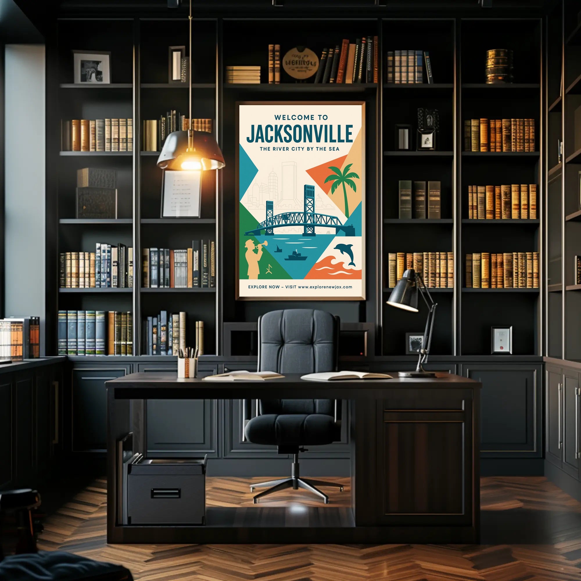 Jacksonville Cityscape Travel Poster PosterGoat