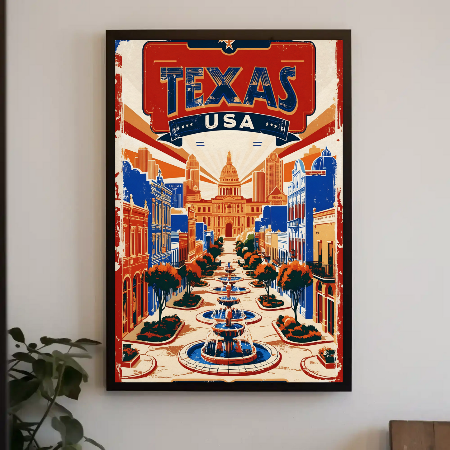 Texas USA Capitol Avenue Vintage Travel Poster