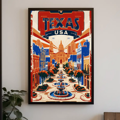 Texas USA Capitol Avenue Vintage Travel Poster