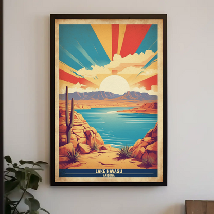 Lake Havasu Arizona Sunset Canyon Water View Vintage Travel Poster