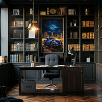 Luxury Maserati in Urban Skyline Futuristic Sci-Fi Poster