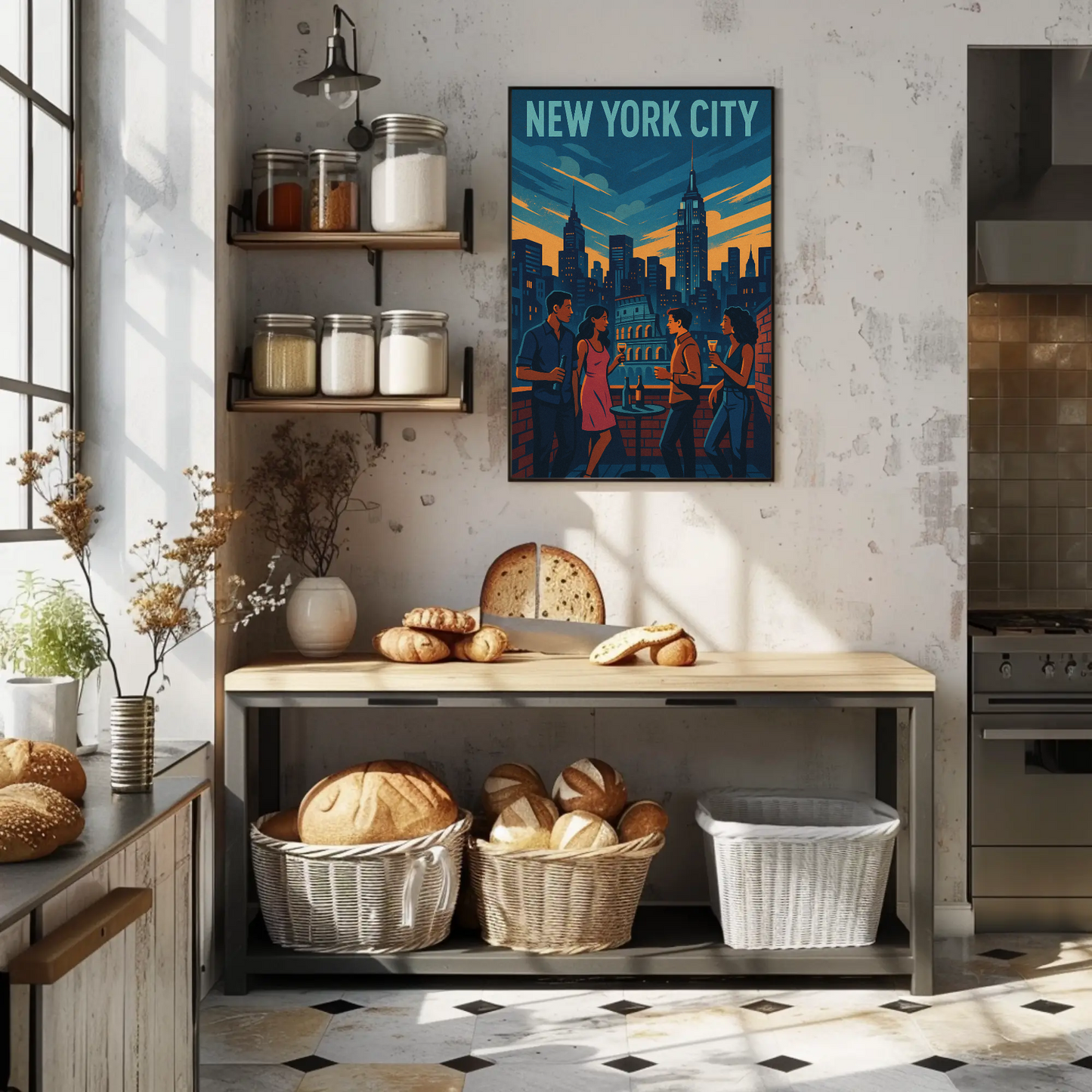 New York Rooftop Party City Skyline View Poster