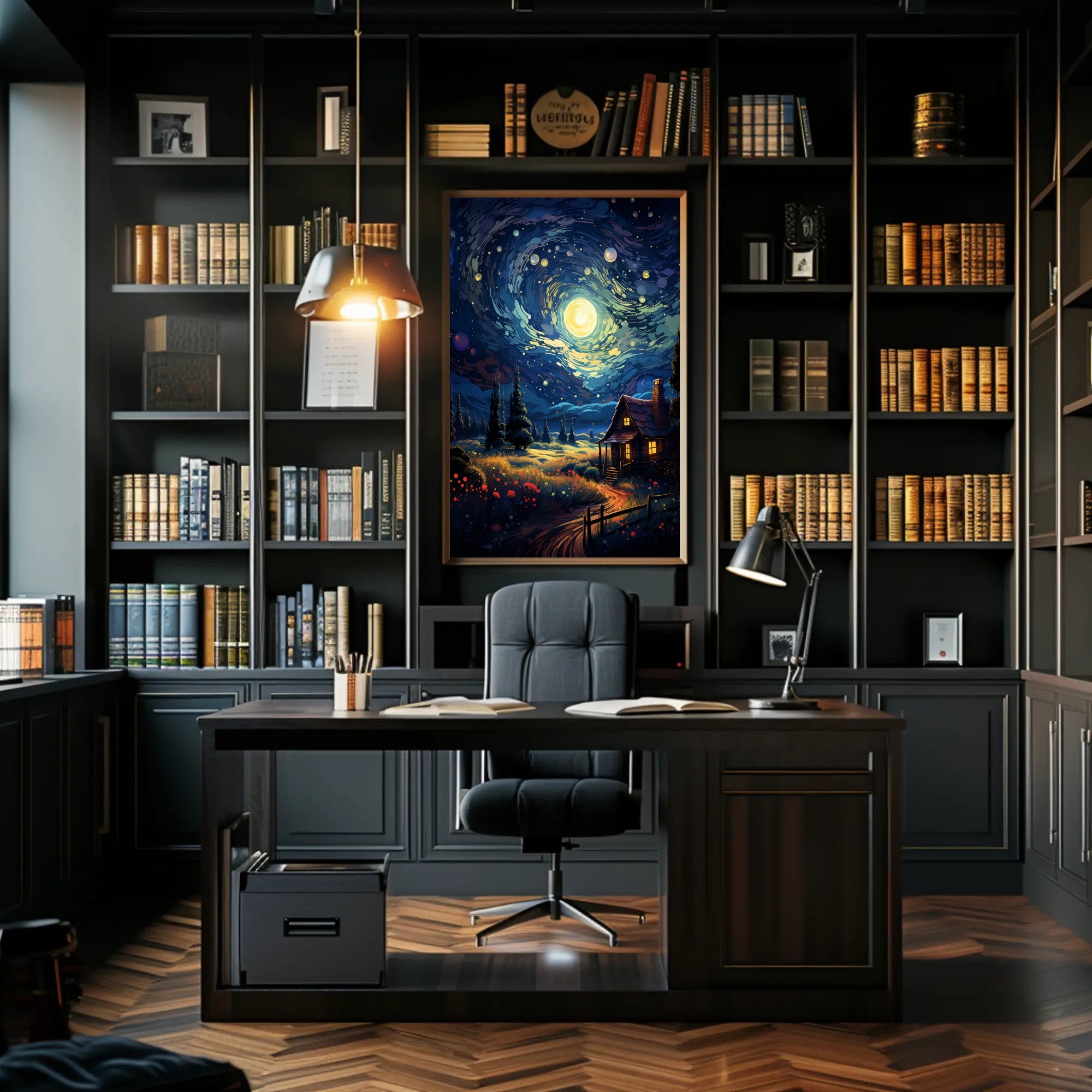 Starry Night Cottage Poster