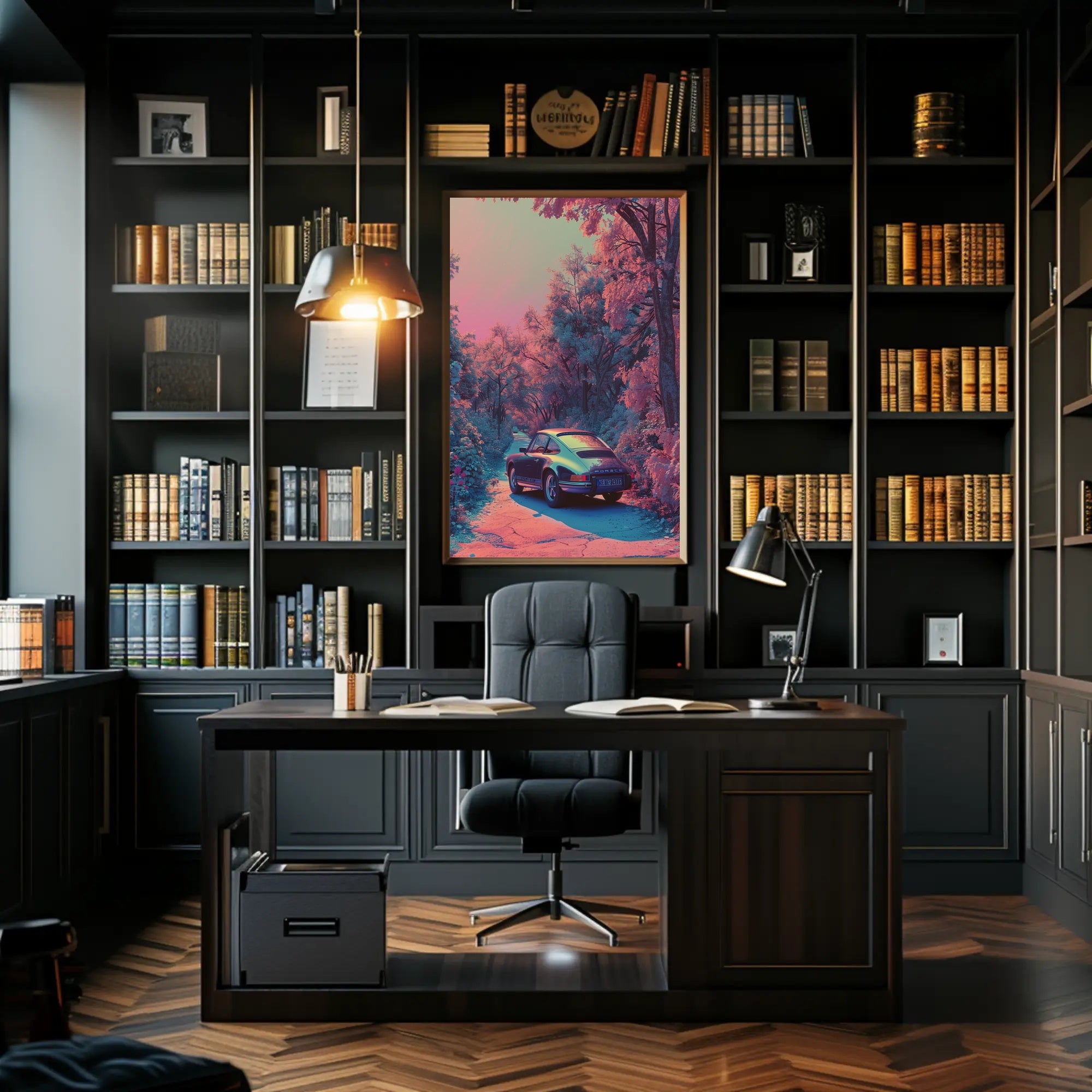 Dreamy Drive Through a Neon Forest Poster Art Print PosterGoat
