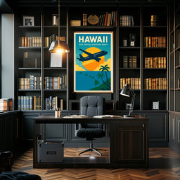Hawaii Adventure Plane Vintage Travel Poster