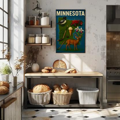 Minnesota Wildlife Symbols Icon Map Vintage Travel Poster