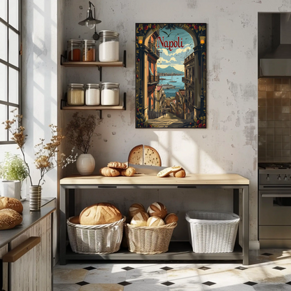 Napoli Italy Coastline Street View Travel Poster