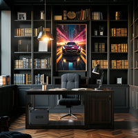 Sleek Sports Car Urban Escape Futuristic Sci-Fi Poster