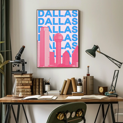 Dallas Texas Skyline Poster Retro Travel Poster