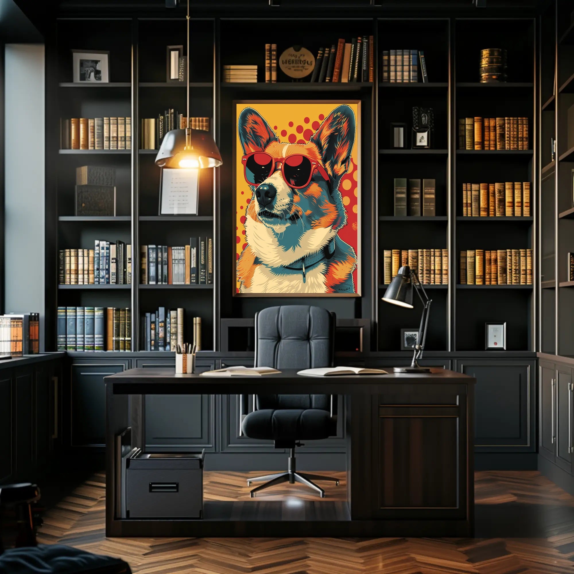 Cool Pop Art Corgi with Red Shades Animal Poster PosterGoat