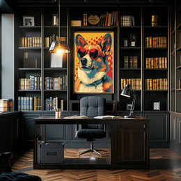 Cool Pop Art Corgi with Red Shades Animal Poster PosterGoat