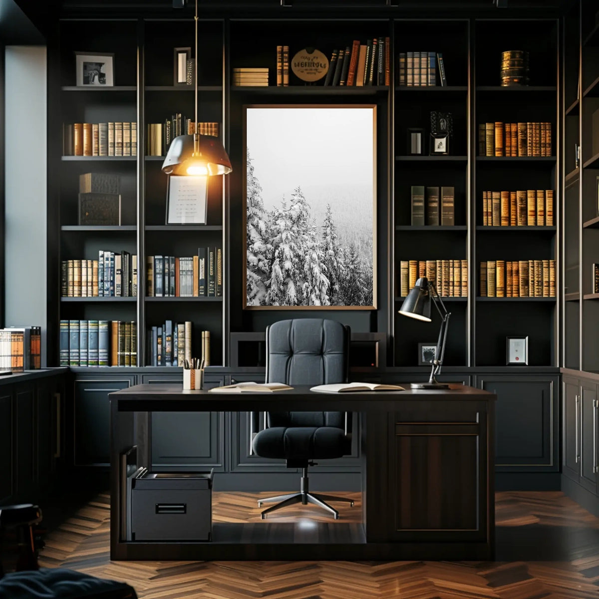 Serene Winter Landscape with Snow-Covered Pines National Park Poster