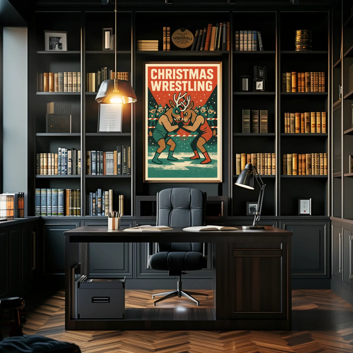 Christmas Wrestling Reindeer Vintage Sports Poster