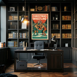 Christmas Wrestling Reindeer Vintage Sports Poster